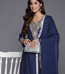 Floral Embroidered Thread Work Kurta with Trousers & Dupatta