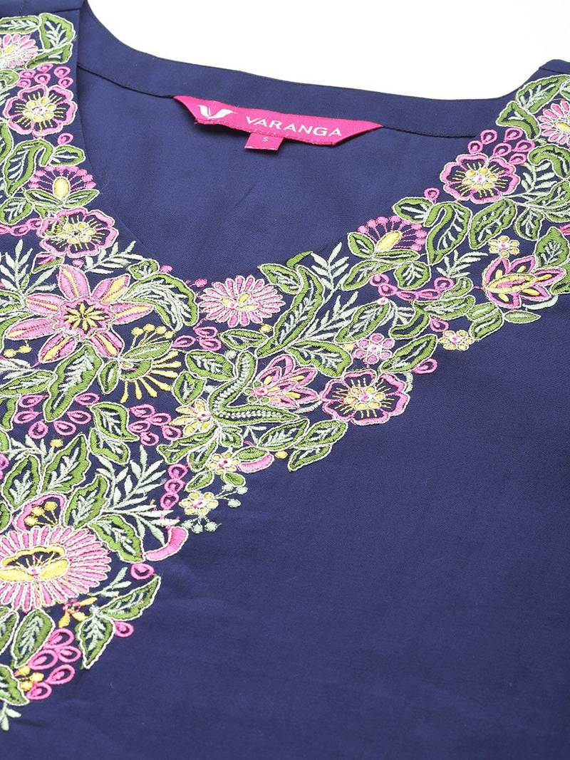 Floral Embroidered Thread Work Kurta with Trousers & Dupatta