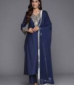 Floral Embroidered Thread Work Kurta with Trousers & Dupatta