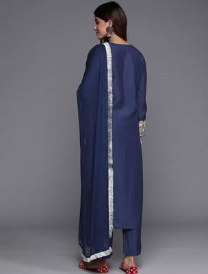 Floral Embroidered Thread Work Kurta with Trousers & Dupatta 7