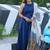 Beautiful navy blue solid handloom cotton sleeveless a-line kurti with printed dupatta set