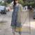 Beautiful indigo blue hand block printed kota doria straight kurta suit set