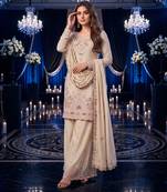 Cream premium silk blend embroidered top palazzo suit with designer dupatta