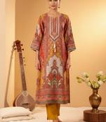 Women Ethnic Motifs Printed Regular Thread Work Chanderi Silk Kurta with Trousers