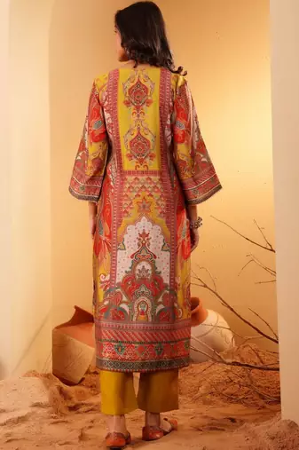 Women Ethnic Motifs Printed Regular Thread Work Chanderi Silk Kurta with Trousers