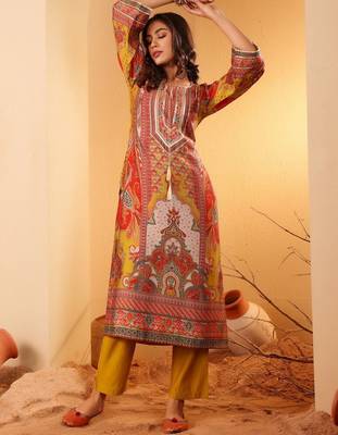 Women Ethnic Motifs Printed Regular Thread Work Chanderi Silk Kurta with Trousers 7