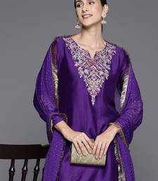 Women Floral Yoke Design Sequinned Chanderi Silk Kurta with Palazzos & Dupatta