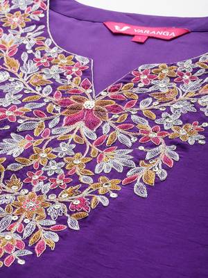 Women Floral Yoke Design Sequinned Chanderi Silk Kurta with Palazzos & Dupatta 3