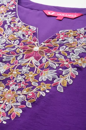 Women Floral Yoke Design Sequinned Chanderi Silk Kurta with Palazzos & Dupatta
