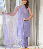 Women Striped Regular Pure Cotton Kurta with Trousers & With Dupatta