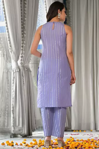 Women Striped Regular Pure Cotton Kurta with Trousers & With Dupatta