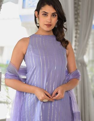 Women Striped Regular Pure Cotton Kurta with Trousers & With Dupatta 5