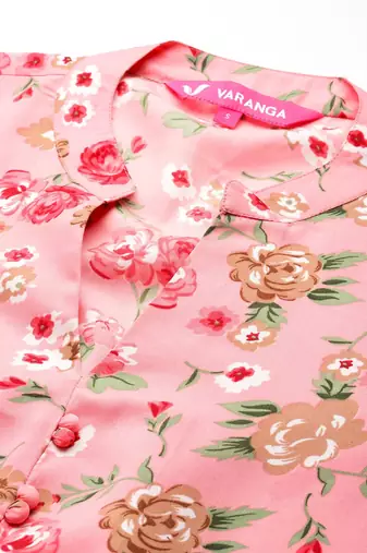 Women Floral Printed Regular Silk Crepe Kurta with Trousers