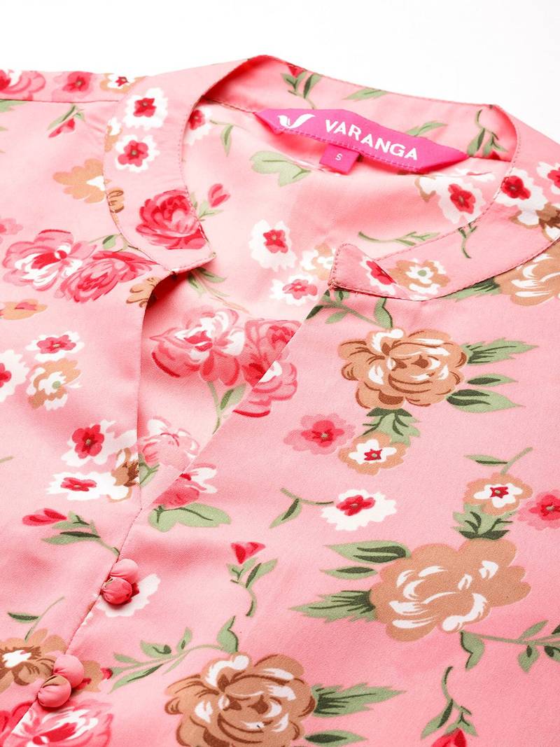 Women Floral Printed Regular Silk Crepe Kurta with Trousers
