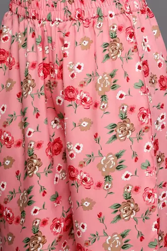 Women Floral Printed Regular Silk Crepe Kurta with Trousers