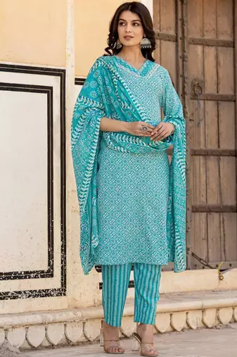 Ethnic Motifs Printed Regular Mirror Work Kurta with Trousers & With Dupatta