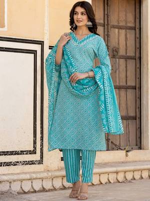Ethnic Motifs Printed Regular Mirror Work Kurta with Trousers & With Dupatta 3