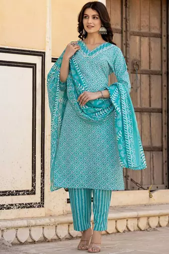 Ethnic Motifs Printed Regular Mirror Work Kurta with Trousers & With Dupatta