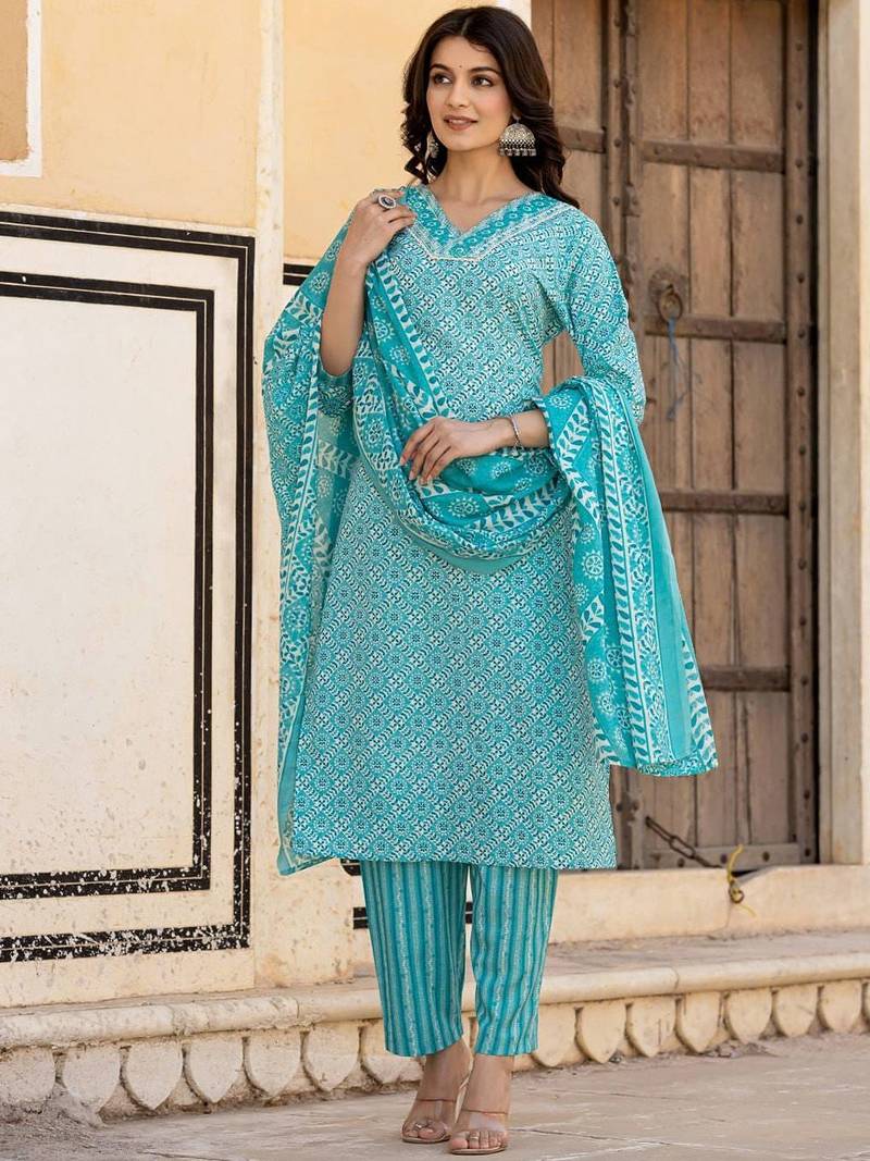 Ethnic Motifs Printed Regular Mirror Work Kurta with Trousers & With Dupatta