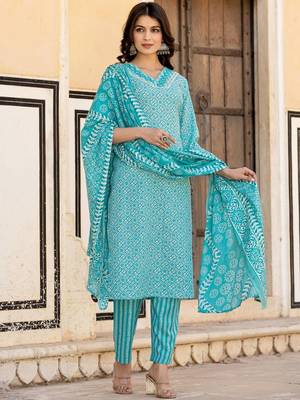 Ethnic Motifs Printed Regular Mirror Work Kurta with Trousers & With Dupatta 5