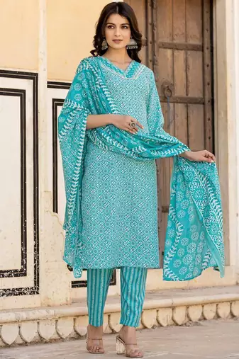 Ethnic Motifs Printed Regular Mirror Work Kurta with Trousers & With Dupatta
