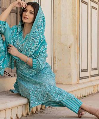Ethnic Motifs Printed Regular Mirror Work Kurta with Trousers & With Dupatta 6
