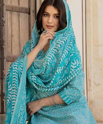 Ethnic Motifs Printed Regular Mirror Work Kurta with Trousers & With Dupatta 7