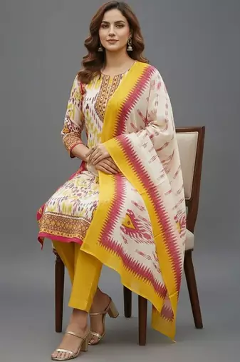 Women Ethnic Motifs Printed Regular Kurta with Trousers & With Dupatta