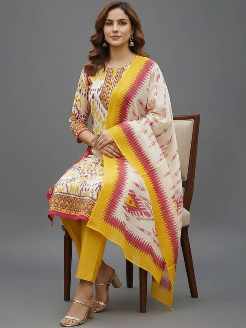 Women Ethnic Motifs Printed Regular Kurta with Trousers & With Dupatta