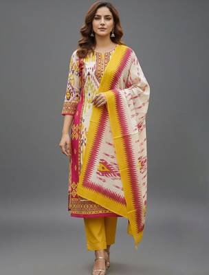 Women Ethnic Motifs Printed Regular Kurta with Trousers & With Dupatta 5