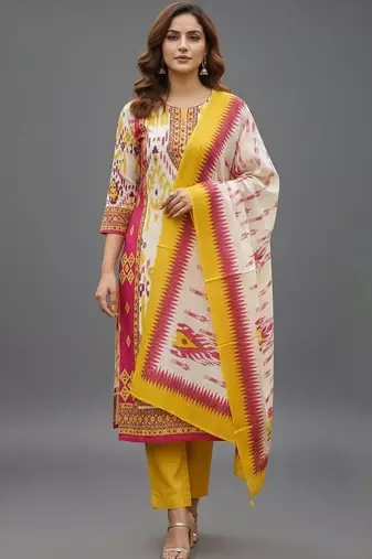 Women Ethnic Motifs Printed Regular Kurta with Trousers & With Dupatta
