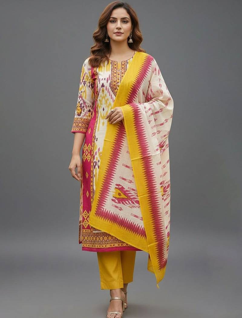 Women Ethnic Motifs Printed Regular Kurta with Trousers & With Dupatta