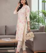 Women Floral Printed Regular Pure Cotton Kurta with Trousers