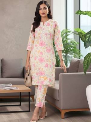 Women Floral Printed Regular Pure Cotton Kurta with Trousers 4