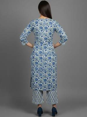 Women Floral Printed Regular Thread Work Kurta with Trousers & With Dupatta 5
