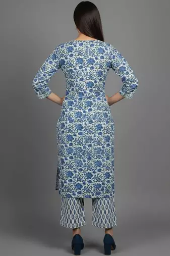 Women Floral Printed Regular Thread Work Kurta with Trousers & With Dupatta
