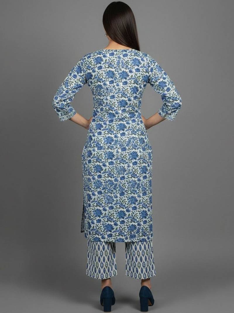 Women Floral Printed Regular Thread Work Kurta with Trousers & With Dupatta