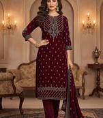 Women Ethnic Motifs Embroidered Regular Thread Work Velvet Kurta with Trousers & With Dupatta