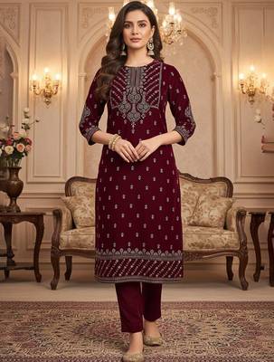 Women Ethnic Motifs Embroidered Regular Thread Work Velvet Kurta with Trousers & With Dupatta 5