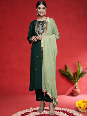 Women Ethnic Motifs Embroidered Regular Kurta with Trousers & Dupatta 1