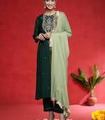 Women Ethnic Motifs Embroidered Regular Kurta with Trousers & Dupatta