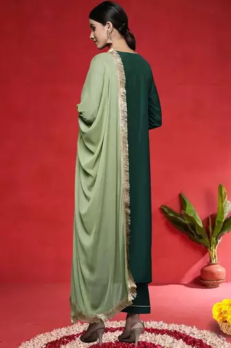 Women Ethnic Motifs Embroidered Regular Kurta with Trousers & Dupatta