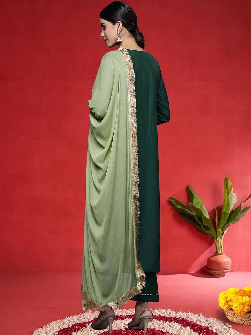 Women Ethnic Motifs Embroidered Regular Kurta with Trousers & Dupatta