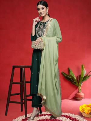 Women Ethnic Motifs Embroidered Regular Kurta with Trousers & Dupatta 6