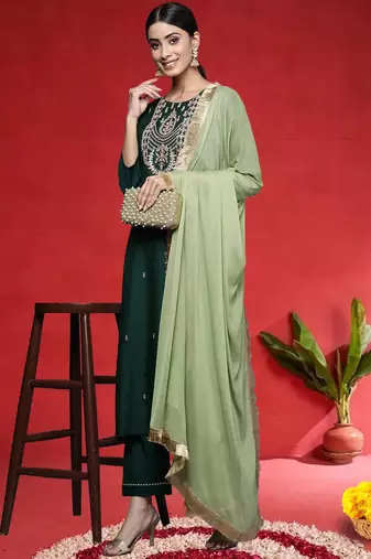 Women Ethnic Motifs Embroidered Regular Kurta with Trousers & Dupatta