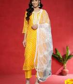 Floral Embroidered Thread Work Straight Kurta With Palazzos & Dupatta