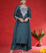 Ethnic Motifs Embroidered Sequinned Straight Kurta With Trousers & Dupatta