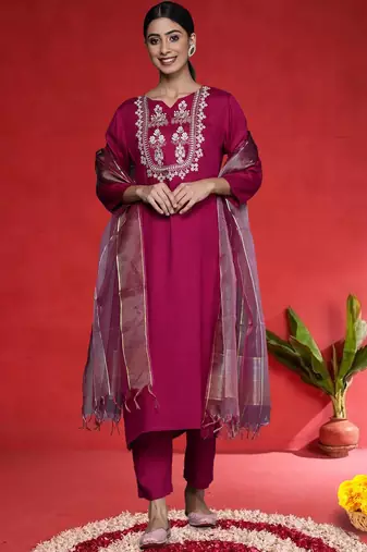 Women Ethnic Motifs Embroidered Kurta with Trouser & Dupatta