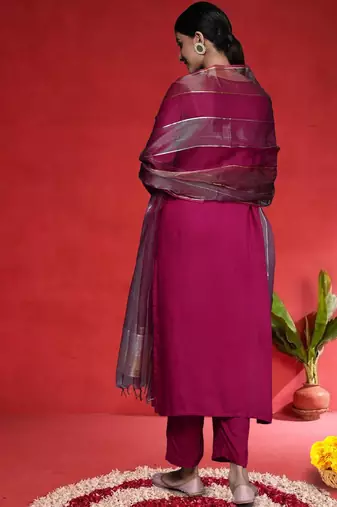 Women Ethnic Motifs Embroidered Kurta with Trouser & Dupatta