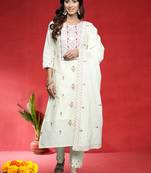 Women Ethnic Motifs Embroidered Pure Cotton Kurta with Trouser & Dupatta